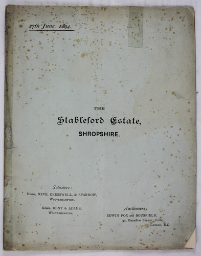 Estate Sale Brochure. (Auction Particulars) for The Stableford Estate, Shropshire. Sale Date 27th June 1894.
